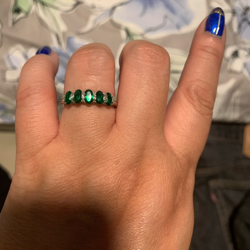 925 silver simulated emerald cubic zirconia ring